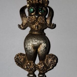 Vintage Gold Poodle Brooch with Green Eyes